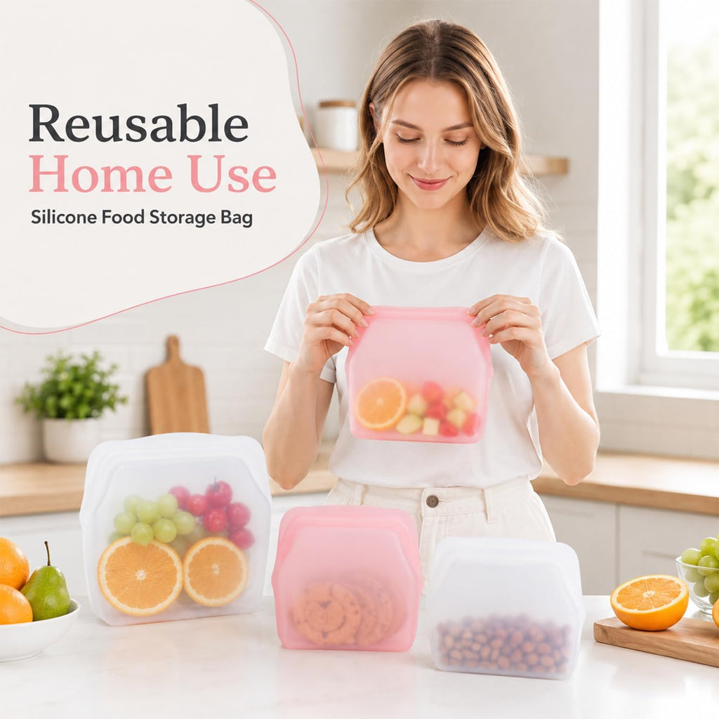 5Pcs Reusable Silicone Food Storage Bags, Leak‑Proof Freezer Storage Bags