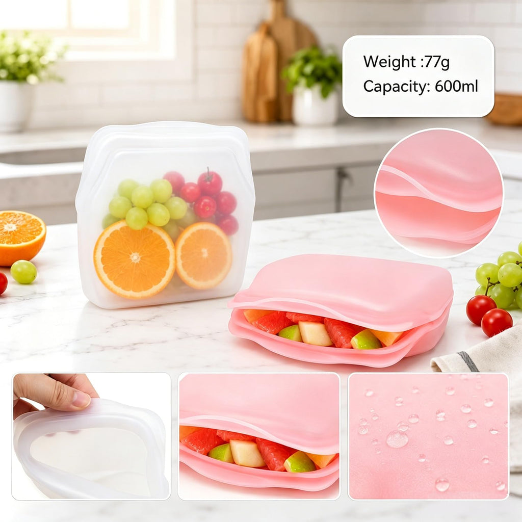5Pcs Reusable Silicone Food Storage Bags, Leak‑Proof Freezer Storage Bags
