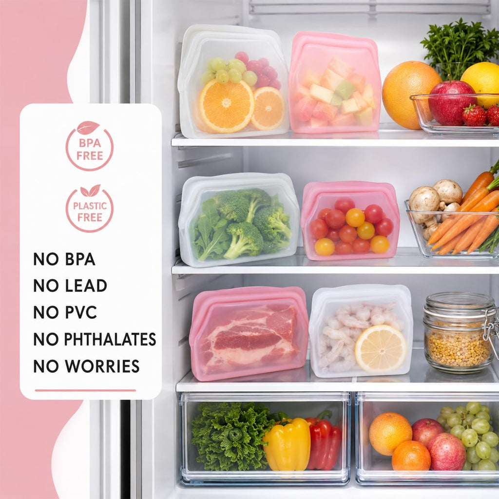 5Pcs Reusable Silicone Food Storage Bags, Leak‑Proof Freezer Storage Bags
